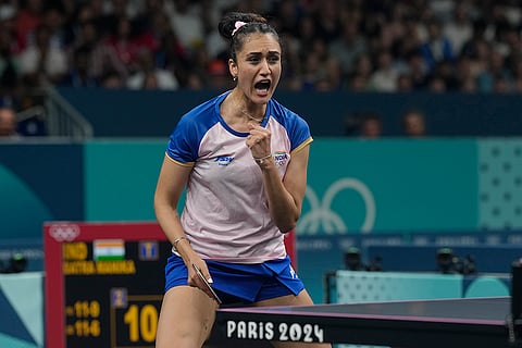 Manika Batra reacts after a winning point against  Prithika Pavade